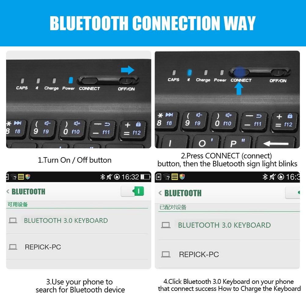 Telefon Universal Wireless Bluetooth Tastatur, Flip Magnetic Leather Travel Tragetasche mit Ständer