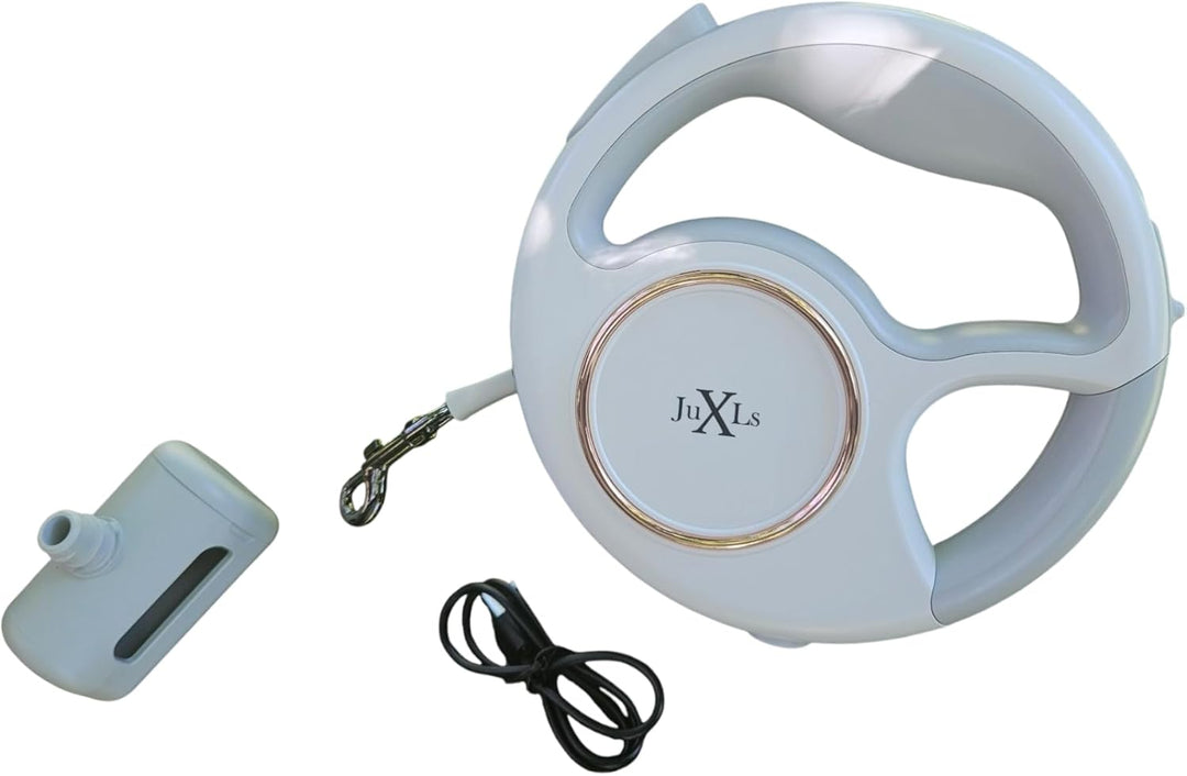 Hundeleine mit Licht LED,edel,elegant,3m, Kotbeutelhalter,Reflektoren bessere Sichtbarkeit, weiss/ro