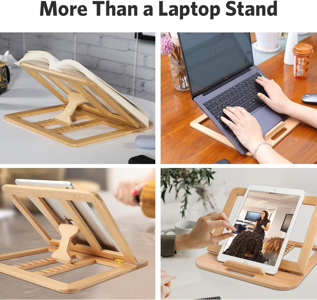 RAVEGO Laptop Ständer Höhenverstellbarer, 6-Stufe Einstellbar Laptopständer aus Holz, Tragbar Belüft