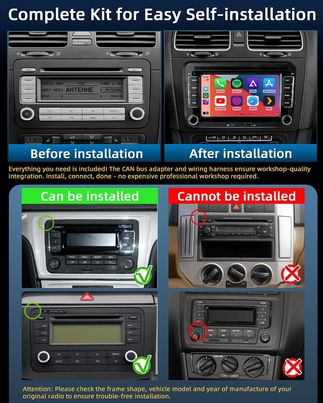 Carplay Autoradio mit Bildschirm für VW Golf 5/6 T5 Caddy Tiguan Polo 6r | 7 Zoll Doppel DIN Radio,