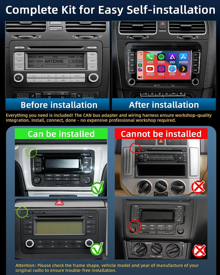 Carplay Autoradio mit Bildschirm für VW Golf 5/6 T5 Caddy Tiguan Polo 6r | 7 Zoll Doppel DIN Radio,