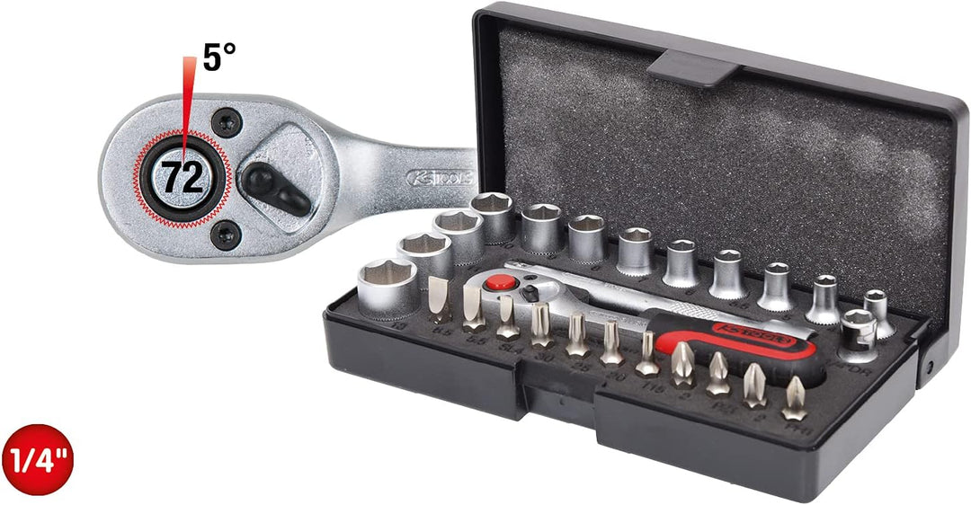 KS Tools 917.0626 1/4 Zoll Steckschlüssel-Satz | inklusive Umschaltknarre, 72-Zahn | matt satiniert