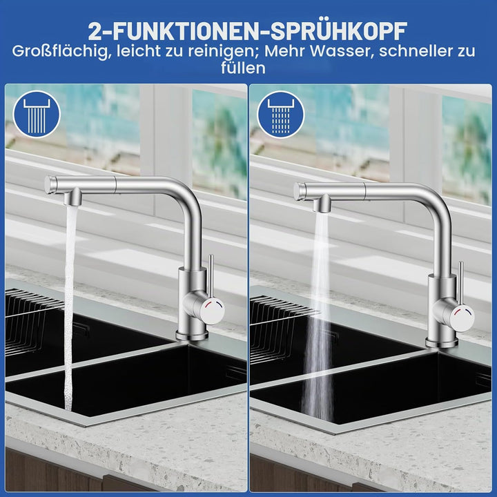 Wasserhahn Küche Ausziehbar - L-förmige Mischbatterie Küchenarmatur mit 360° Schwenkbare, 2 Modi,Hoh