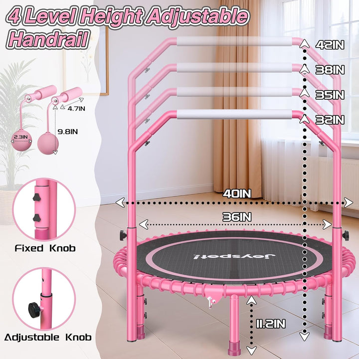 JOY SPOT! Mini Fitness Trampolin, Ø102cm Faltbares Trampoline mit Bungee-Seilen & verstellbarem Grif
