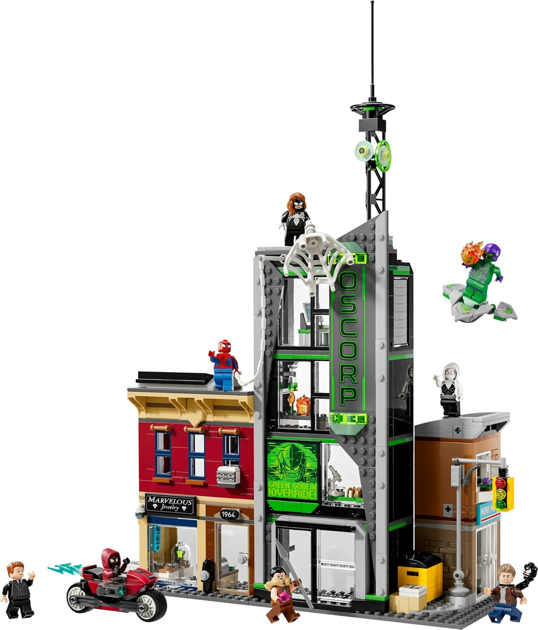 LEGO ǀ Marvel Spider-Man vs. Oscorp - Bauset zum Sammeln für Kinder mit 8 Minifiguren, darunter auch