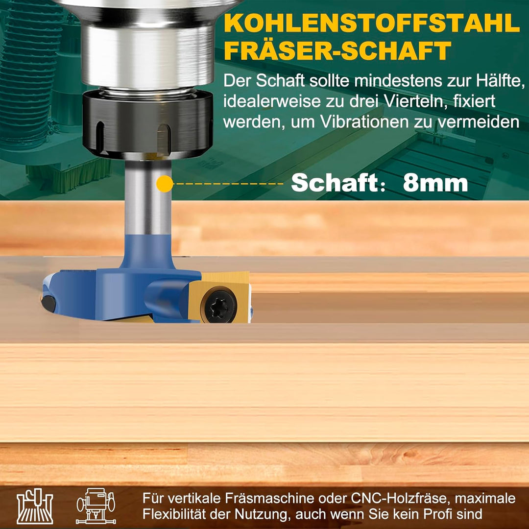 Planfräser 8mm Schaft 4 Zähne Ø 38.1mm Planfräser für oberfräse Hobmlfräser mit Wendeplatten Nutfräs
