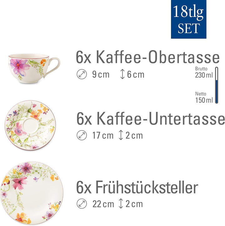 Villeroy & Boch 1041007128 Kaffee-Service, Porzellan, floral, 34,8 x 19,7 x 32,4 cm, 18 Einheiten