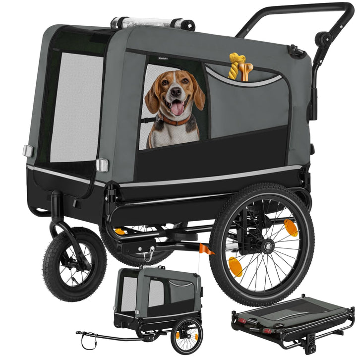 tectake® Fahrradanhänger multifunktional - als Hunde Anhänger Wagen für Fahrrad und e Bike, Jogger o