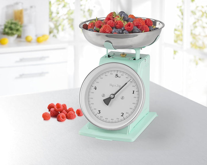 GOURMETmaxx Küchenwaage in Retro-Design | Edelstahl-Waagschale mit exakten Messergebnissen und Tara-