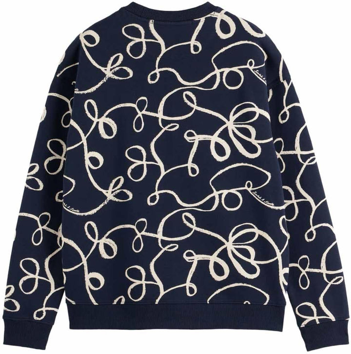 Scotch & Soda Herren All Over Print Crewneck Sweatshirt S Aop Ribbon Navy, S Aop Ribbon Navy