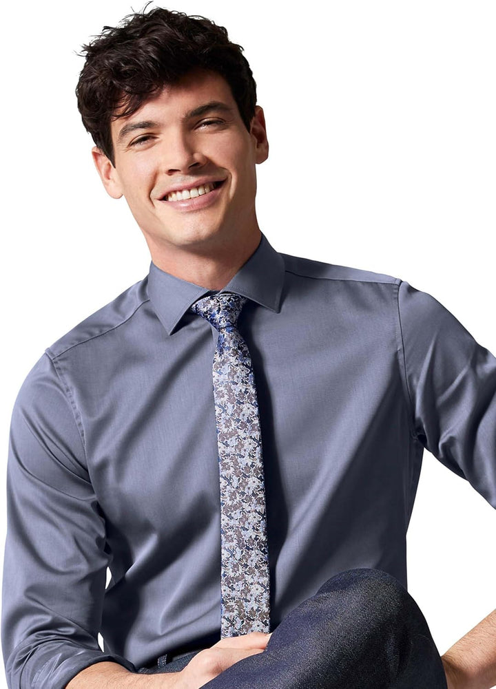 Venti Herren Twill Hemd unifarben extra Langer Arm 72cm Modern Fit 39 Extra Tall Graues Dunkelblau,