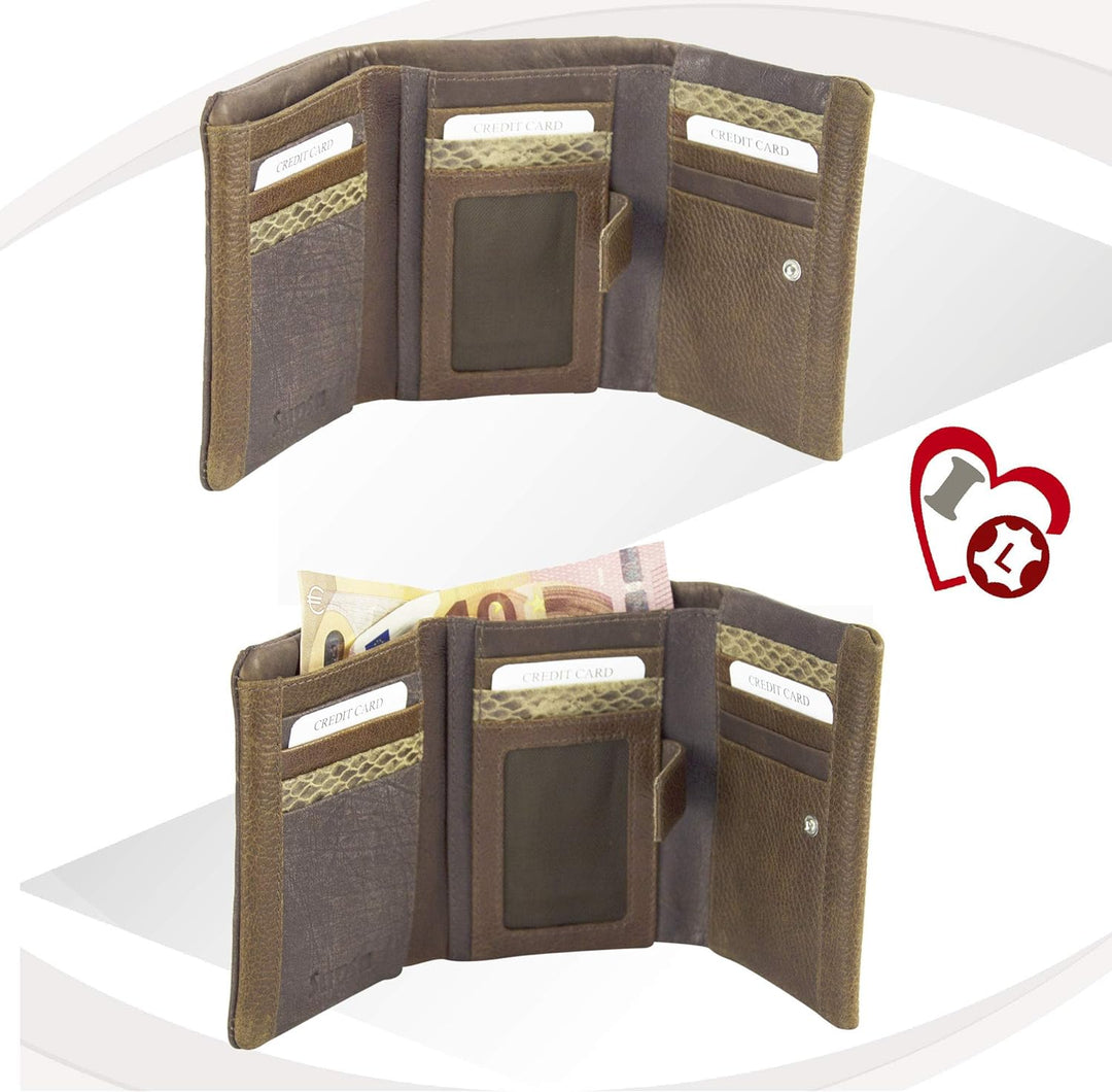 Sunsa Geldbörse. Damen Geldbeutel. Leder Portemonnaie mit RFID Schutz. Mittlere grosse Brieftasche m