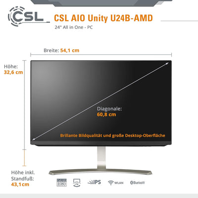 All-in-One-PC CSL Unity U24B-AMD, 60,5 cm (23,8 Zoll, 1920x1080 Full HD) - Leistungsstarker AIO (AMD
