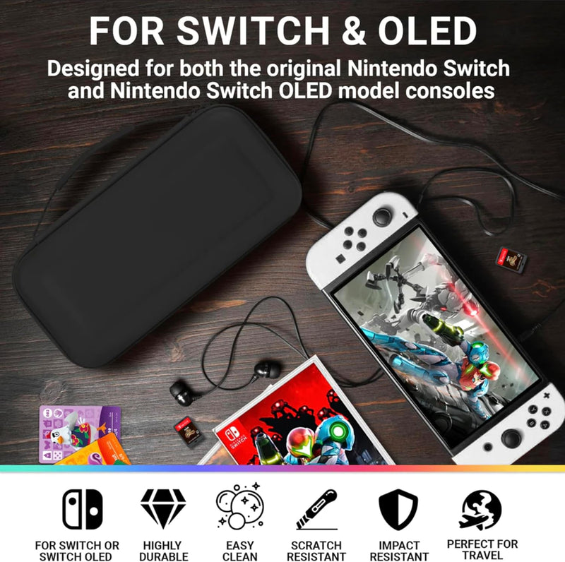 Orzly Tragetasche Kompatibel mit Nintendo Switch und New Switch OLED-Konsole - Schwarze schützende H