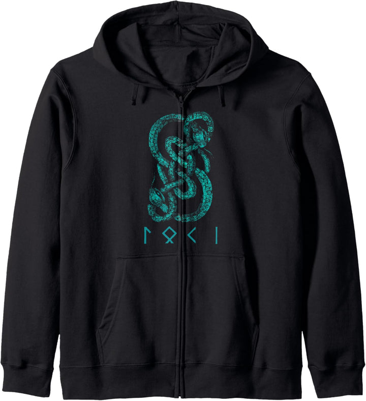 Loki Name nordische Runen und Schlange nordische nordische Mythologie Kapuzenjacke