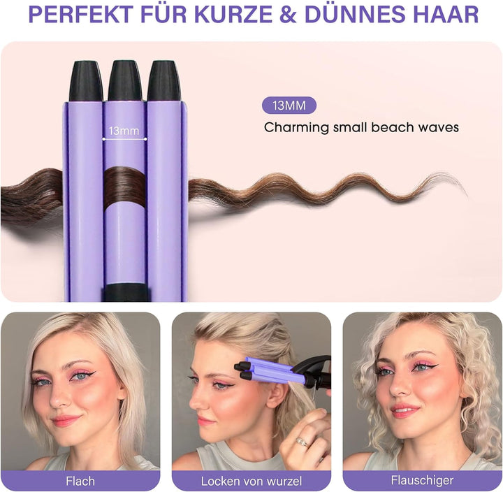Mini Lockenstab für kurze haare, janelove 13mm welleneisen für dünnes haare, 200°C Beach waves Locke