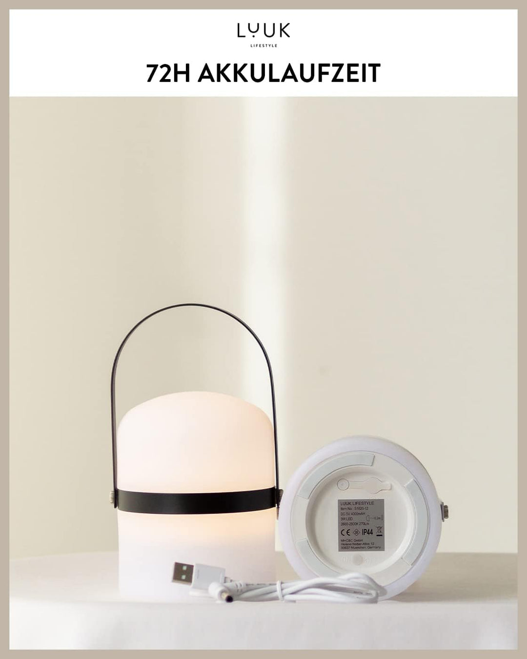 LUUK LIFESTYLE Kleine Design LED Lampe mit Griff, für den Innen- und Aussenbereich, Tragbare, IP44 w