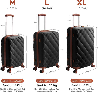 HOMELUX Kofferset 3 Teilig Hartschale Reisekoffer ABS Leicht Trolley Rollkoffer Hartschalenkoffer Se