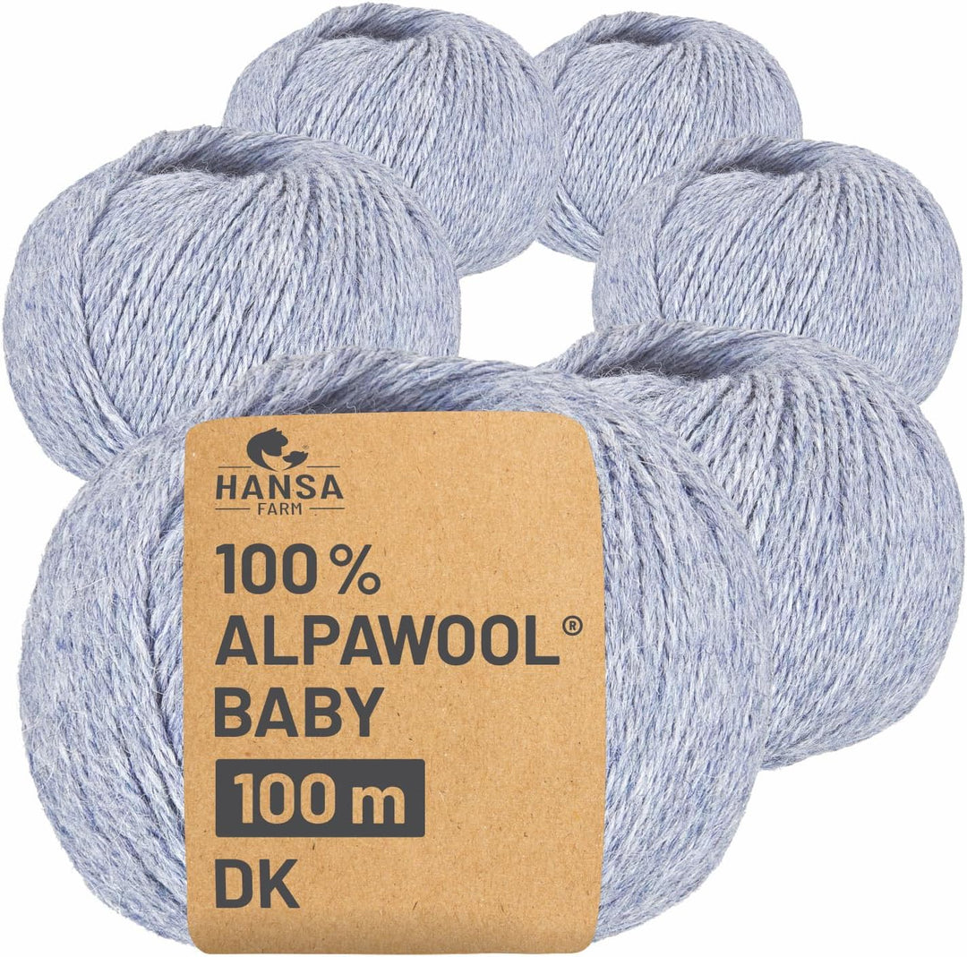 HANSA-FARM | 100% Baby Alpakawolle in 50+ Farben (kratzfrei) - 300g Set (6 x 50g) - weiche Alpaka Wo