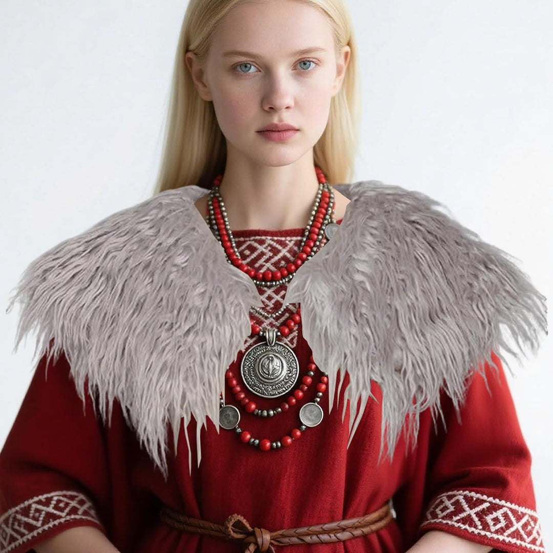 Damen Viking Kunstfell Kragen Künstlicher Pelzkragen Mädchen Wikinger Fell Schulter Pelzschal Faux S