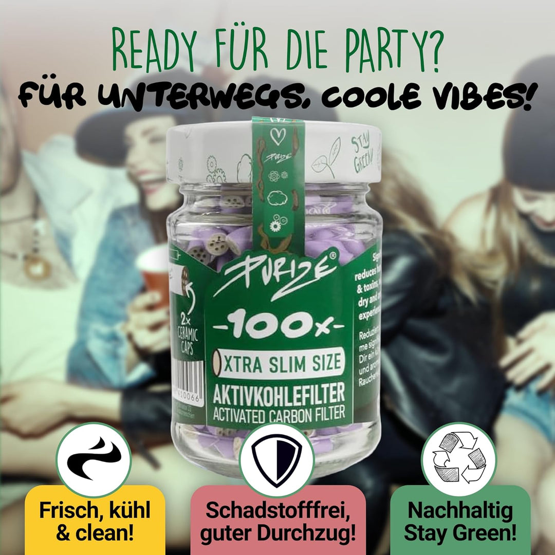 PURIZE® Glas I 100 XTRA Slim Size Aktivkohlefilter Flieder
