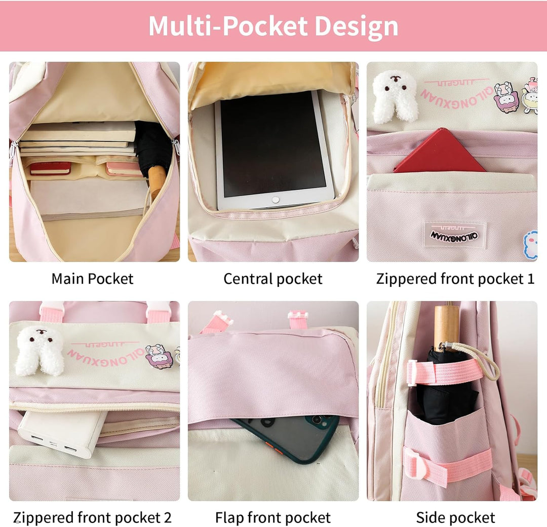 IvyH Schulranzen-Set 5-teilig, Schultasche Mädchen Rucksack Schule Teenager Schulrucksack für Mädche