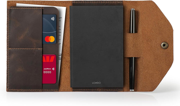 Londo Echtleder Schreibmappe Konferenzmappe mit Notizblock Notizblock und Schloss Braun S, Braun S