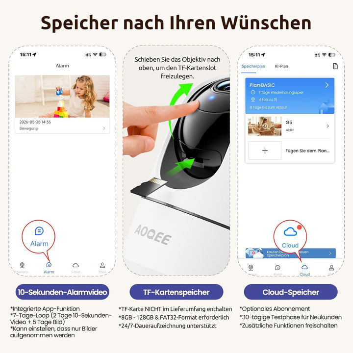 AOQEE 2K Überwachungskamera Innen - 2,4 & 5 GHz Babyphone mit Kamera Überwachung Innen WLAN, Hundeka