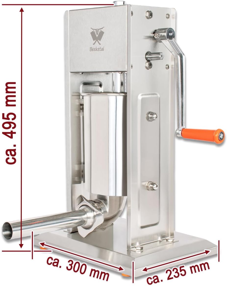 Beeketal 'BT03' Edelstahl Industrie Wurstfüllmaschine (3 L Volumen) SGS-geprüft, Profi Wurstfüller m