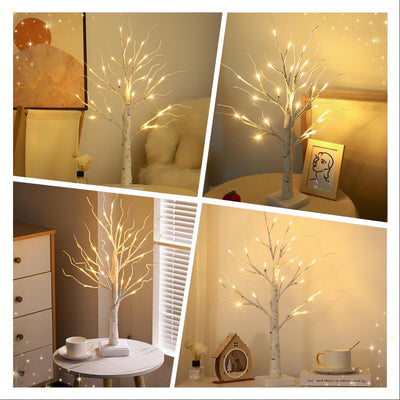 2er Set LED Baum Lichter Warmweiss, 60cm/2ft Birke LED Lichterbaum Innen mit 24 LEDs Licht, USB/Batt