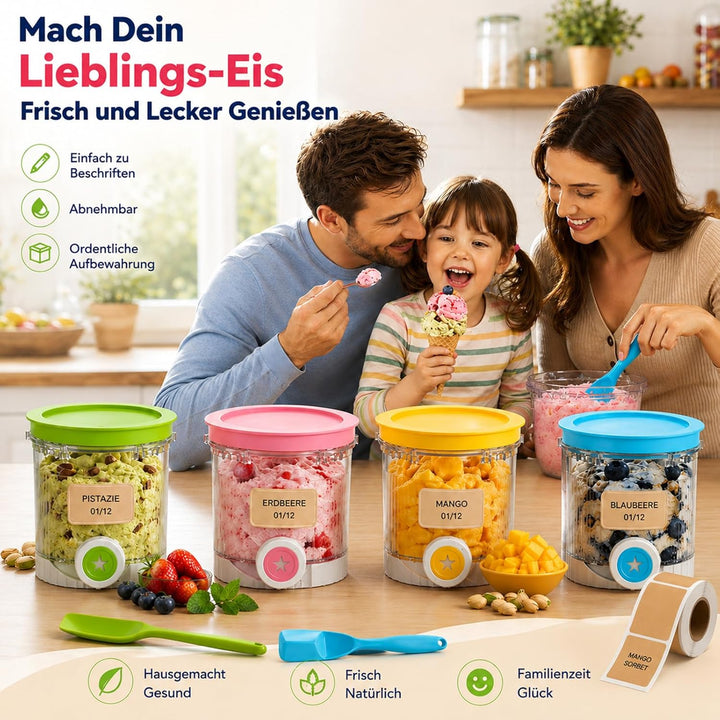4 Behälter Kompatibel mit Ninja Creami Swirl NC700 NC701EU, 480ml Eisbecher Set mit 4 Farbigem Decke