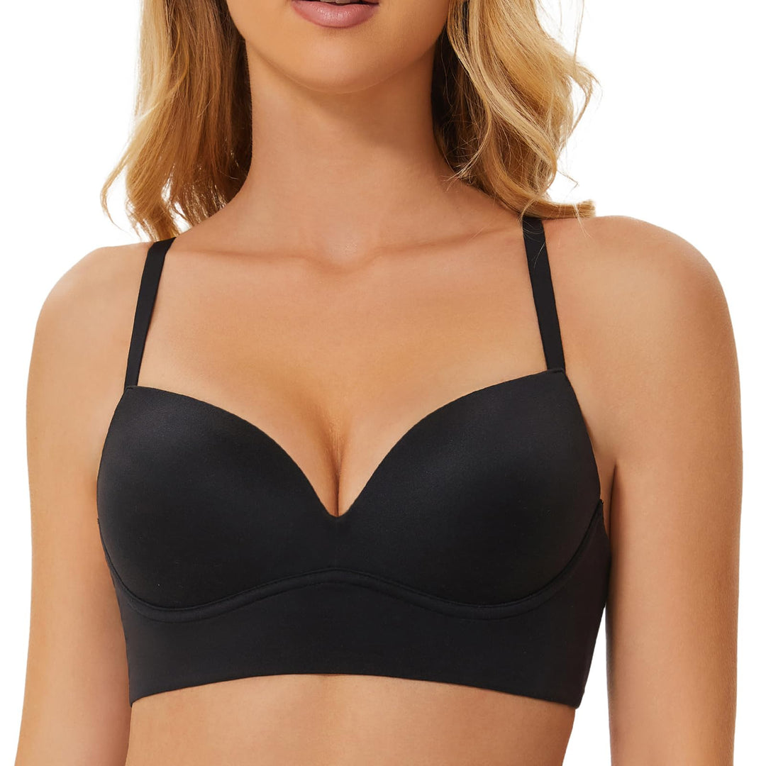 MELENECA Gepolsterter Nahtloser kabelloser Push-up-BH für Damen mit Halt und Hebung 70C Schwarz, 70C