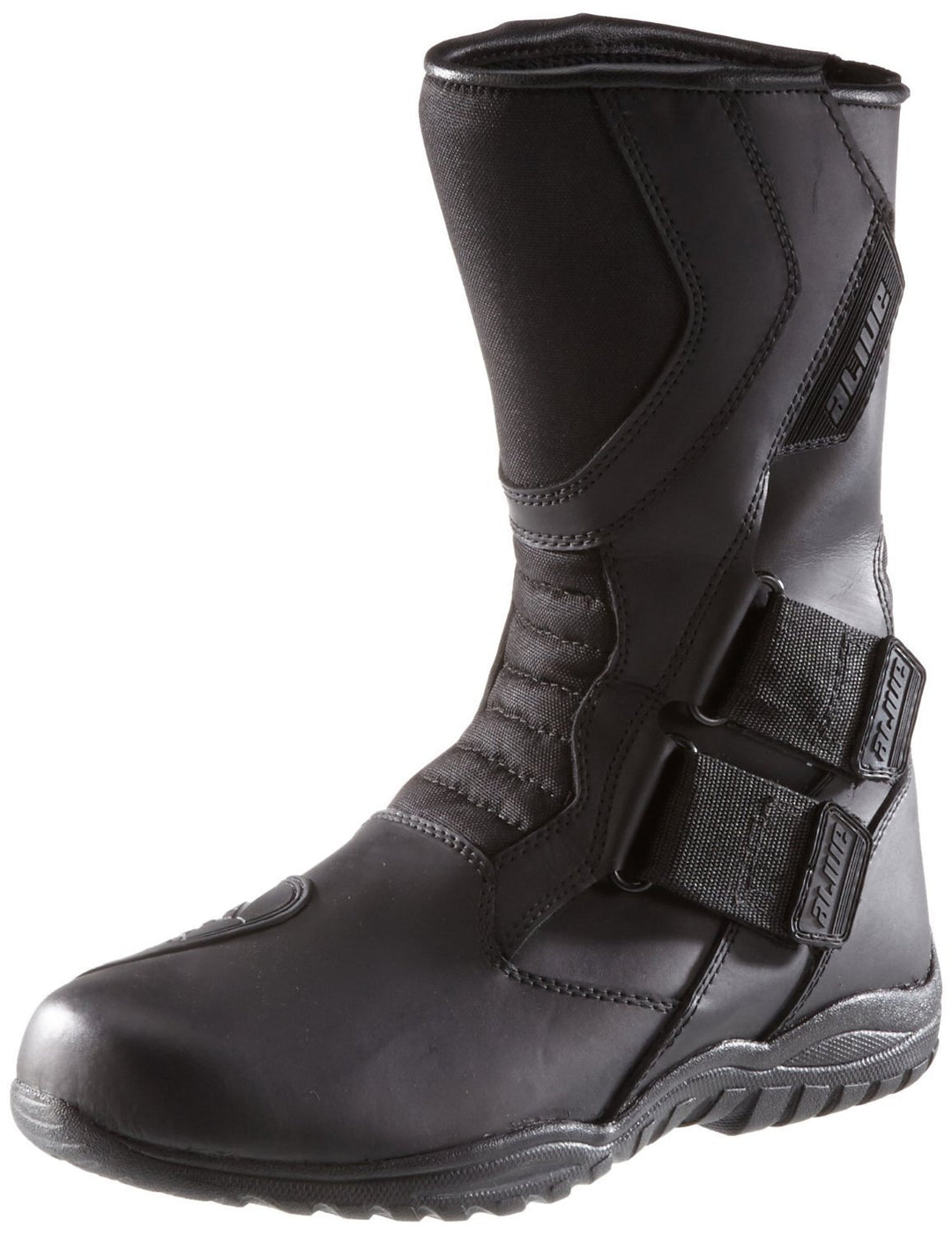 Motorradstiefel, Tourenstiefel, Allroundstiefel aus schwarzem Leder mit Klettverschluss 47 EU, 47 EU