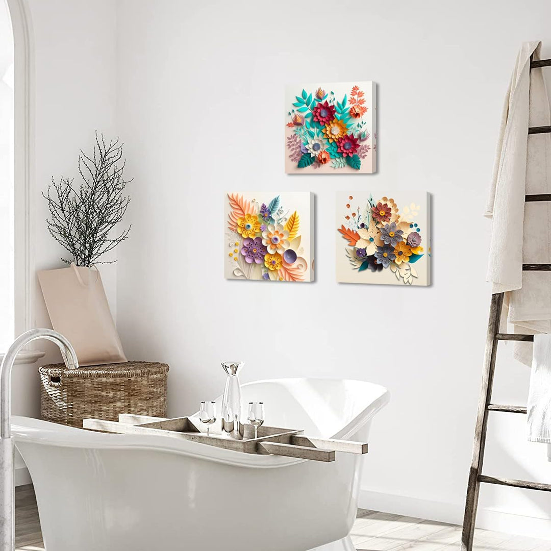 Piy Painting 3 Stk. Leinwand drucken, Elegante Blumen Bilder moderne Gemälde, Blume Wandbilder Leinw