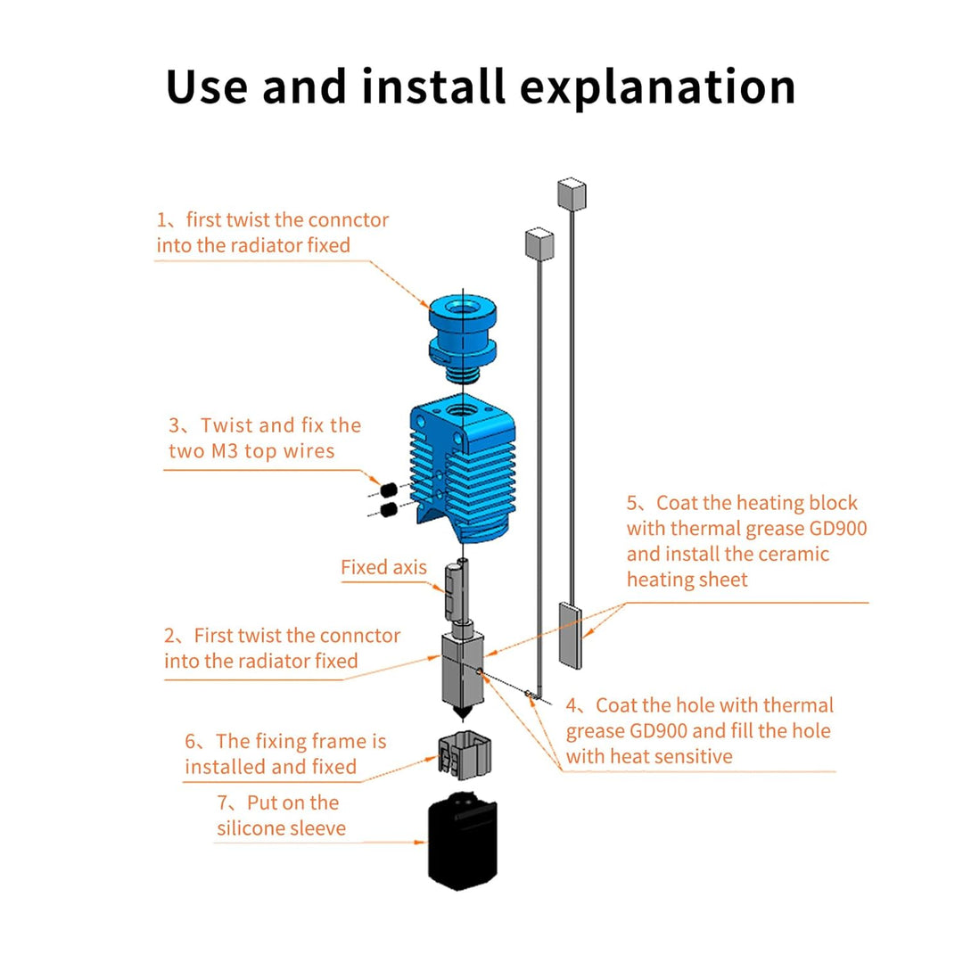 Upgrade Ender3 Keramik Heizkern CHC Hotend 24V Kupfer Heizblock Titan Heatbreak Verbesserte Düse Kom