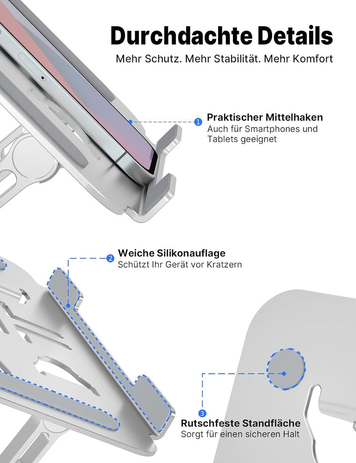 Ergonomischer Laptop Ständer aus Aluminium, Höhenverstellbar &amp; Faltbar, Stabil &amp; rutschfest, Verbess