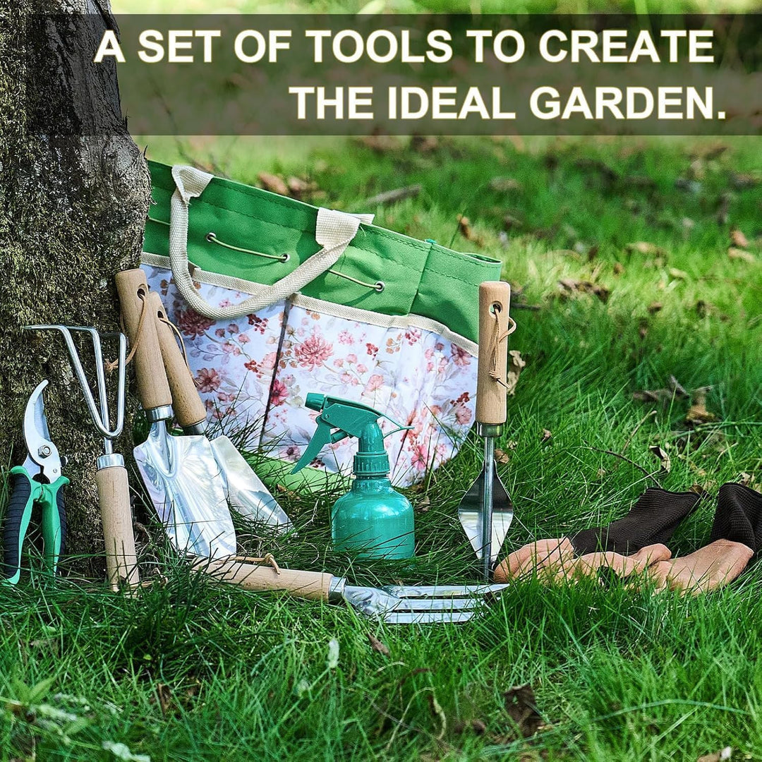 9 Stück Gartenwerkzeug-Set, Edelstahl Gartengeräte mit Tragetasche, Rostfreies und ergonomisches Gar