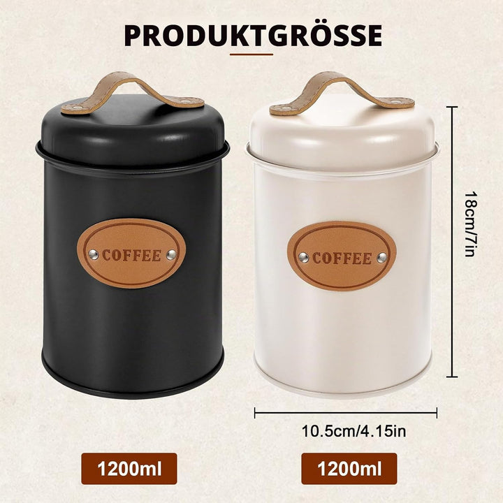Kaffeedose 2er Set, 1200ml Luftdichte Kaffeebehälter, Kaffeebohnen Aufbewahrung und Kaffeepads Aufbe