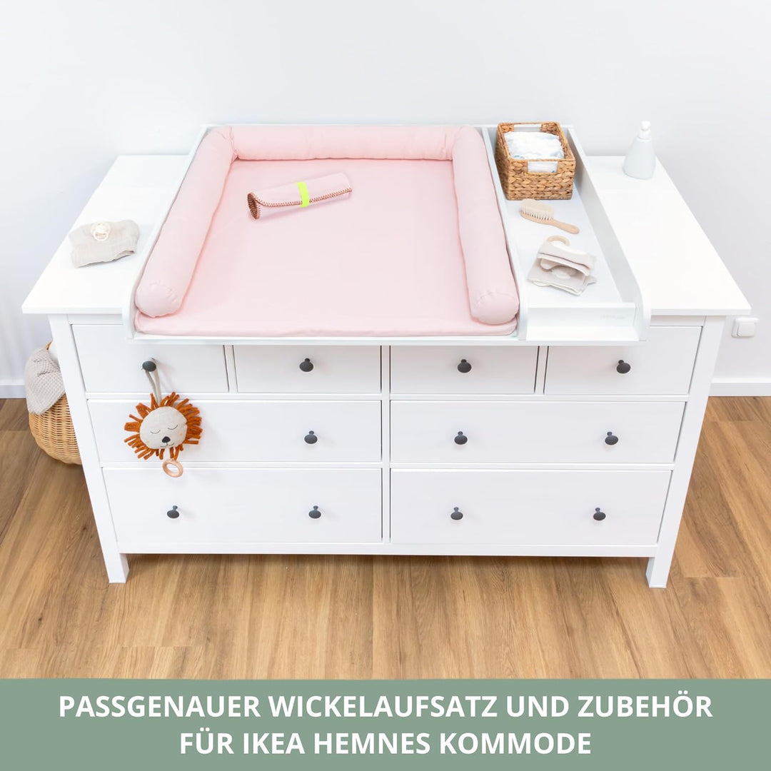 Wickelaufsatz Set für IKEA HEMNES – mit Aufsatz, Wickelauflage & Umrandung aus 100% Baumwolle (Blush
