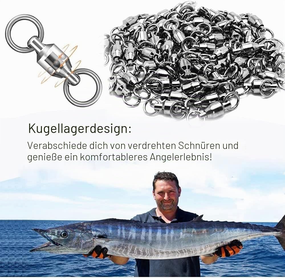 Ball Bearing Wirbel Geschweisst Ringe, Wallerwirbel Meereswirbel Salzwasserfest Spaltring Angelausrü