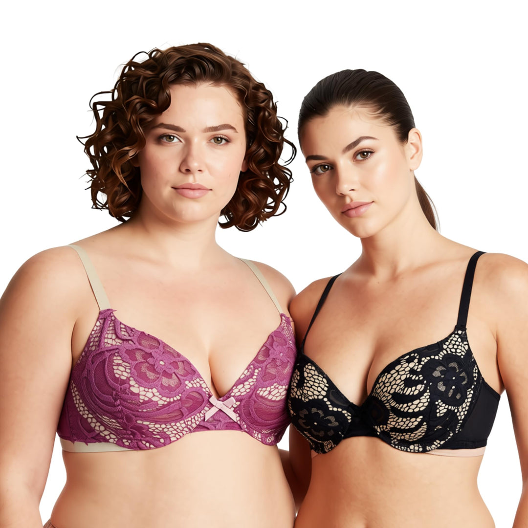 Curve Muse Damen Übergrösse Hochdrücken 1 Tasse hinzufügen Bügel Perfekte Form Spitzen-BHS 70C Rose,