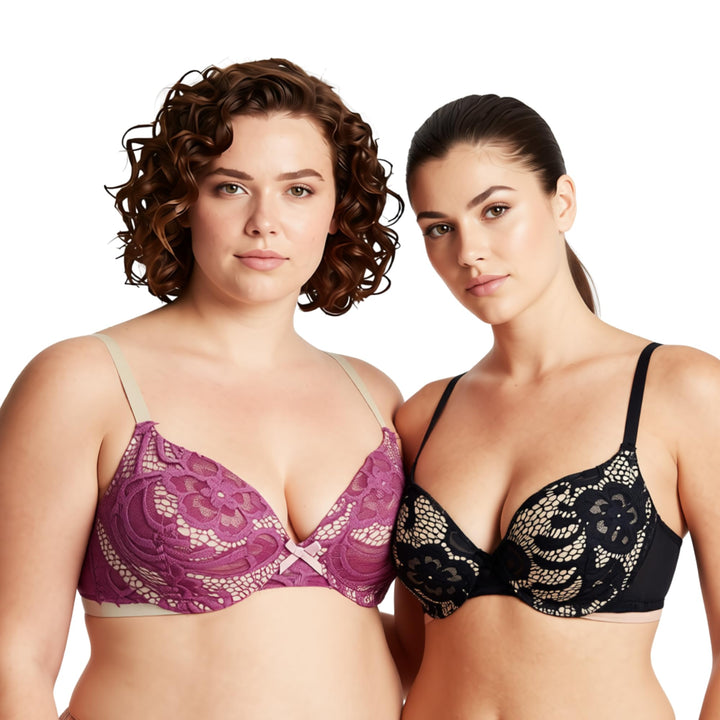 Curve Muse Damen Übergrösse Hochdrücken 1 Tasse hinzufügen Bügel Perfekte Form Spitzen-BHS 70C Rose,