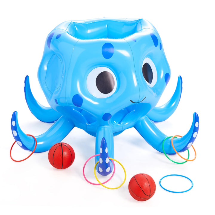 Sloosh Aufblasbare Octopus Pool Spielzeug, 2-in-1 aufblasbare Schwimmer Wasser Spiel, Basketball Hoo