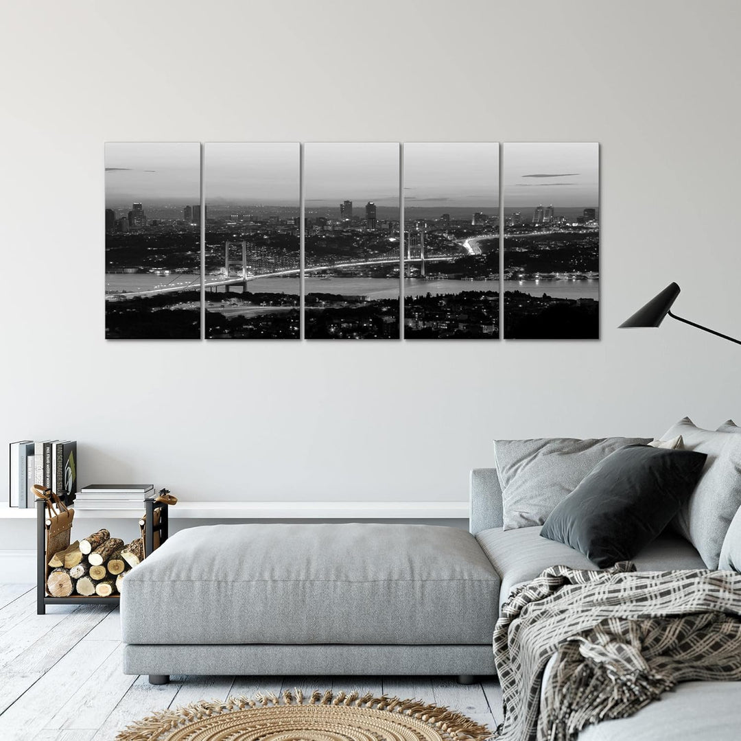 Runa Art Wandbild XXL Istanbul Türkei Wohnzimmer Schlafzimmer 200 x 80 cm Schwarz Weiss 5 Teilig - M