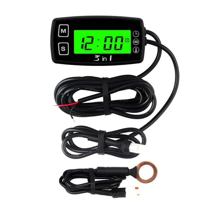 Runleader Digital LCD Motortemperaturanzeige Voltmeter, programmierbare Warnmeldung, Uhranzeige, Aus