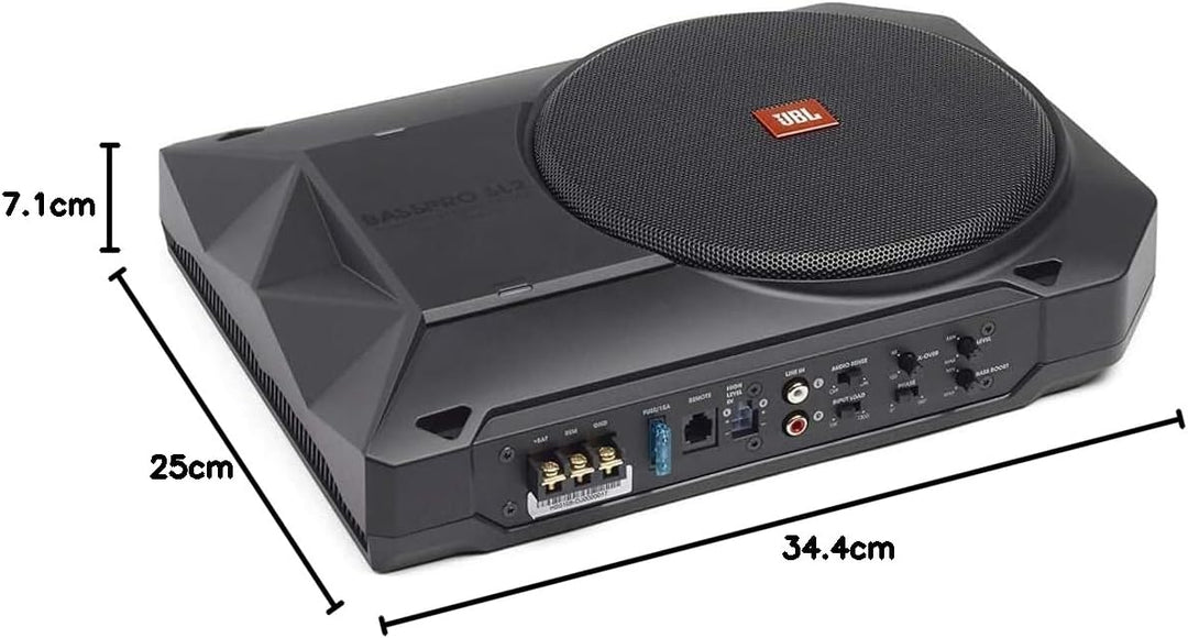 JBL BassPro SL2 Aktiv Subwoofer Auto Set - Aktiver Car hifi Untersitz Bassbox Gehäuse mit Bassreflex