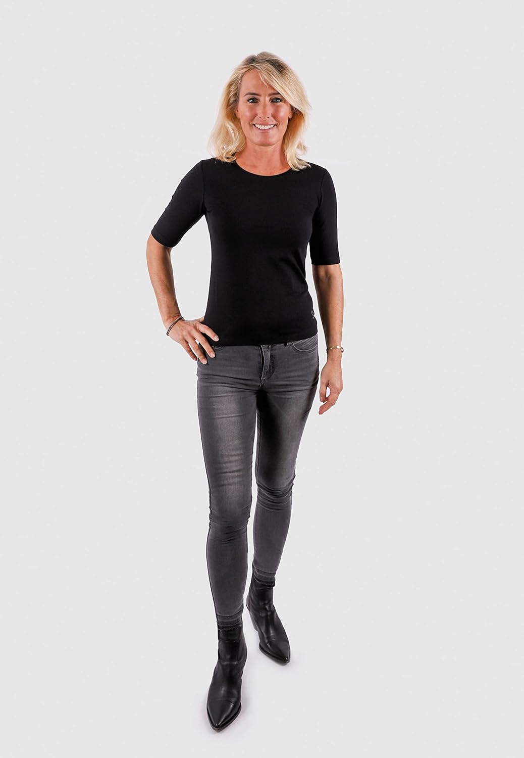 BOVIVA 10102 Damen Basic Rundhals (Round-Neck) Halbarm Kurzarm T-Shirt/Jersey Tshirt Oberteile, Basi