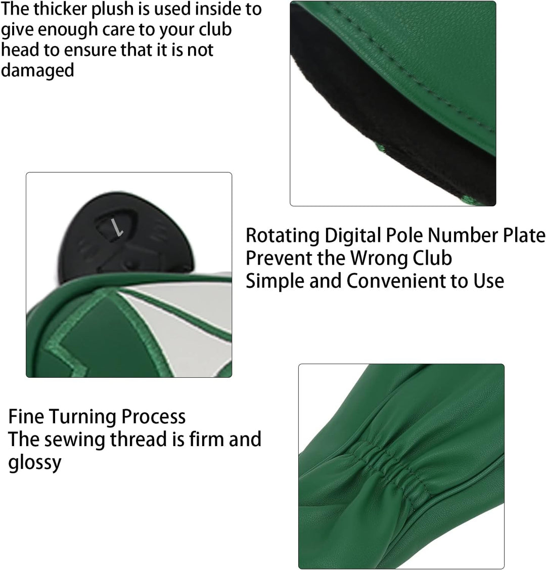 Golf Green Leather Driver/Fairway Wood/Hybrid Headcover #1#3#5#UT Golfschlägerhauben, 1#