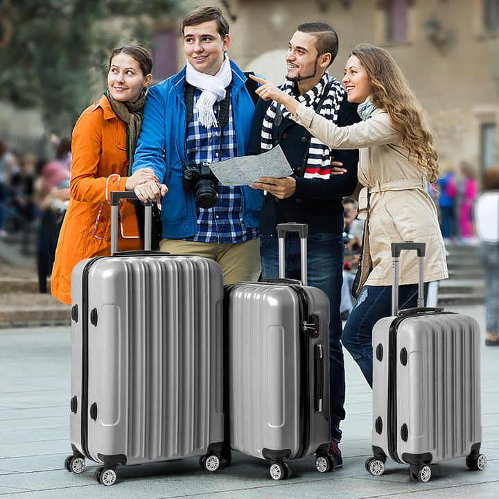 LEADZM 3er Kofferset Rollkoffer Hartschalen Reisekoffer Trolley Set Handgepäck 4 Rollen (Silbergrau)