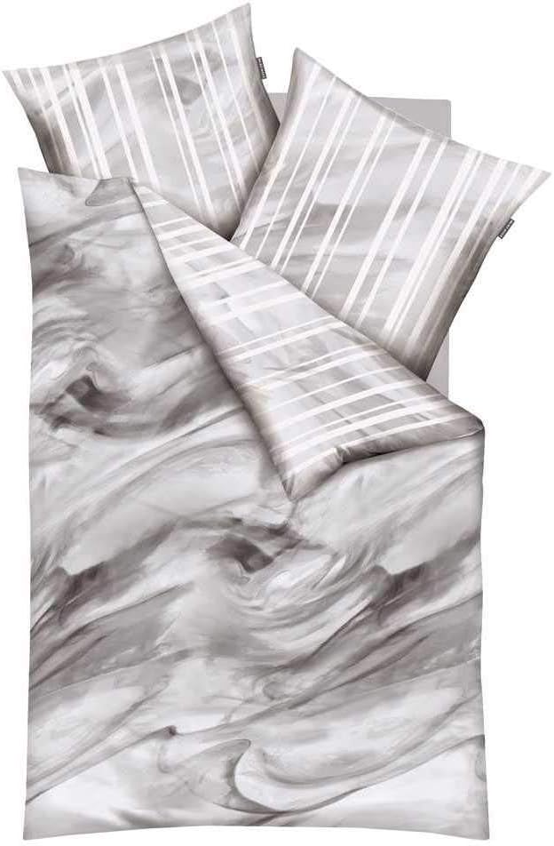 Kaeppel Satin Bettwäsche Gestreift Swirl, 135 x 200 cm + 80 x 80 cm Grau 135x200 cm + 80x80 cm, 135x